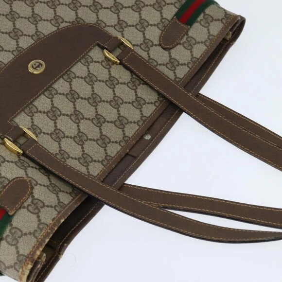 GUCCI GG Supreme Web Sherry Line Tote Bag PVC Beige Gold - Picture 9 of 16